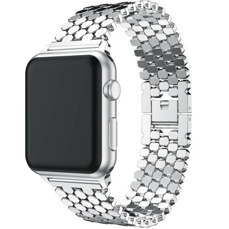 Curea iUni compatibila cu Apple Watch 1/2/3/4/5/6/7, 40mm, Jewelry, Otel Inoxidabil, Silver